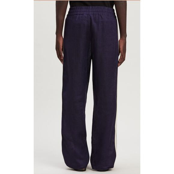 PALM ANGELS Classic Logo Striped Linen Track Pant Navy Off White - Picture 5 of 7